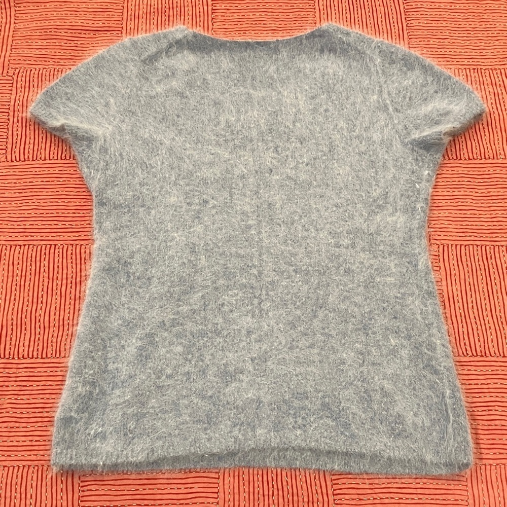 Angora small GAP Heather gray blue Fuzzy short sleeve Sweater - Picture 7 of 9